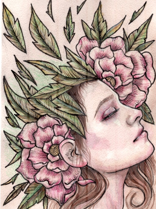 Woman with Leaves and Flowers (Original)